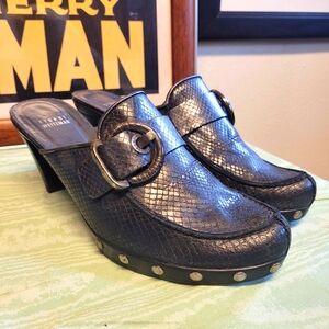 Stuart Weitzman Genuine Black Leather Clog with Buckle Size 9.5